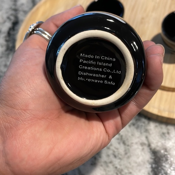 Black and White Saki Set Bottle and Two Cups Ceramic - Picture 4 of 4